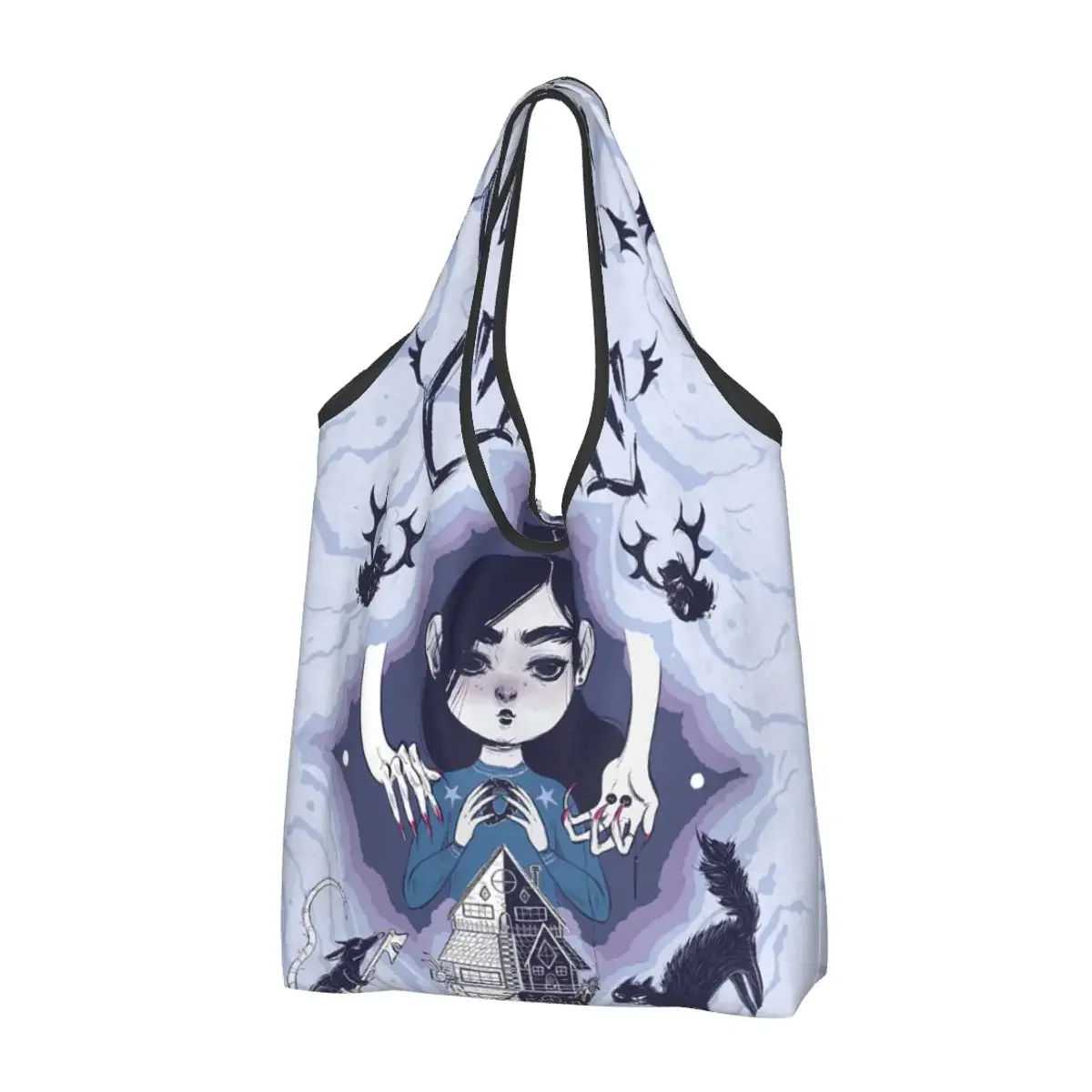 Custom Fashion Halloween Coraline Horror Movie Shopping Tote Bag Portable Groceries Shopper Shoulder Bag