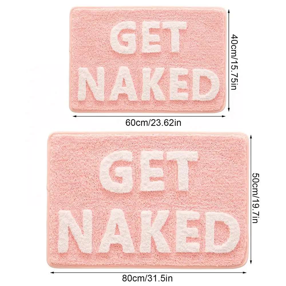 Get Naked Bath Mat Cute Pink and White Bathroom Rugs Funny Non Slip Bathtub Decor Mats Super Absorbent Floor