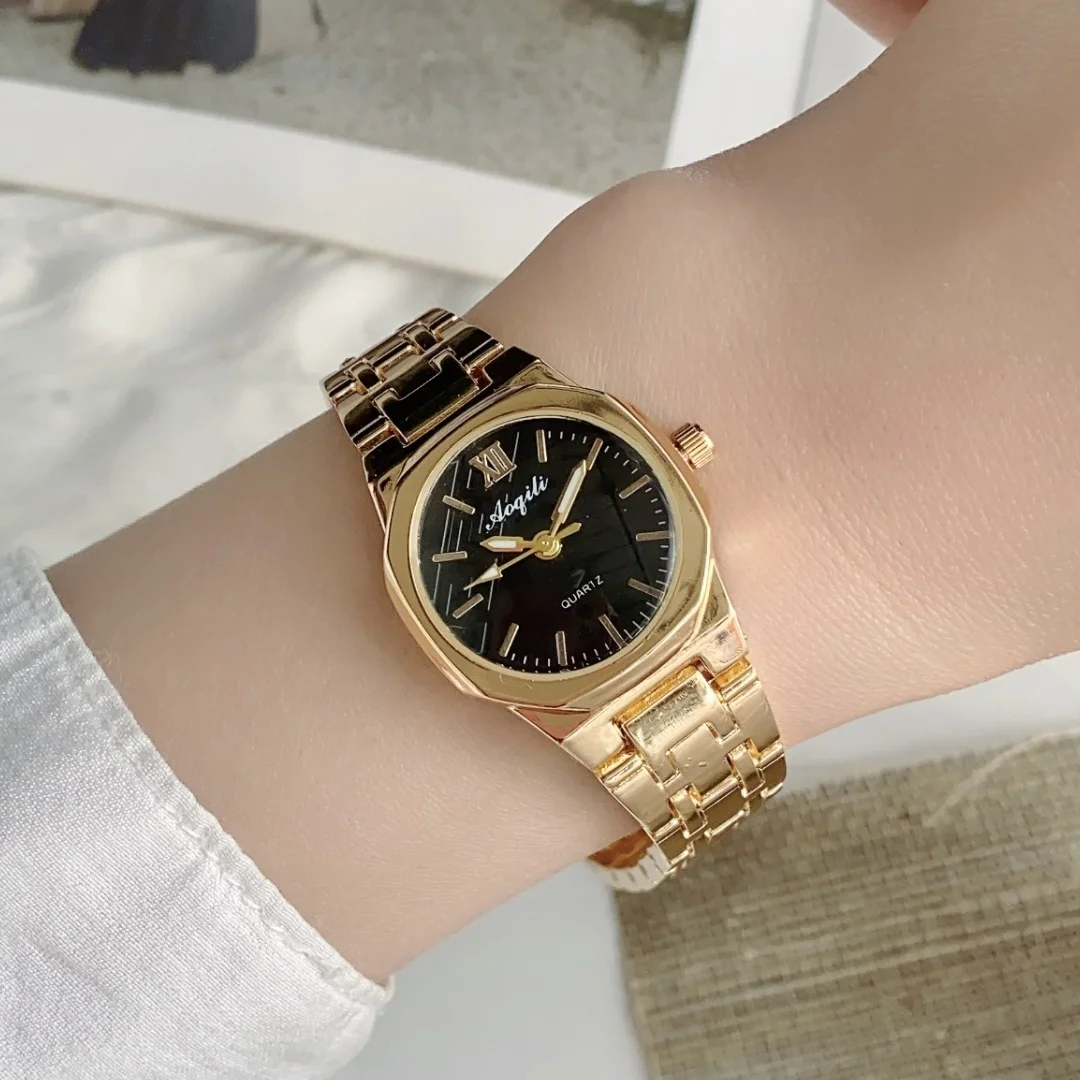 ساعات ذهبية مستديرة للنساء بحزام معدني ساعة كوارتز كاجوال بسوار للسيدات ساعة يد بسيطة للسيدات zegarek damski