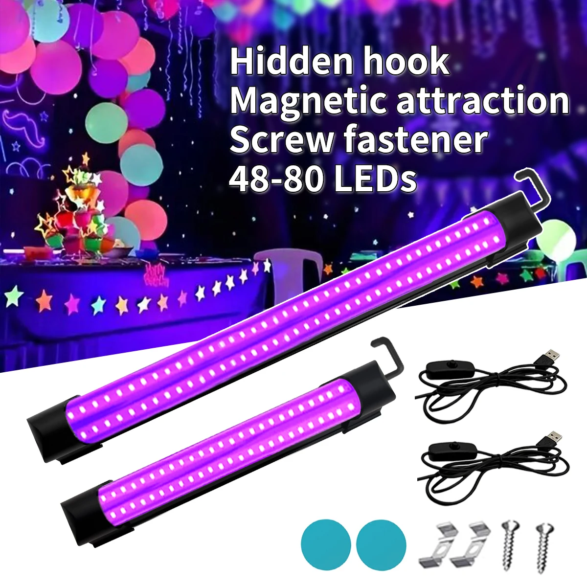 

Halloween black light 395nm ultraviolet lamp tube Hidden hook Birthday party Hanging blanket Disco party Christmas