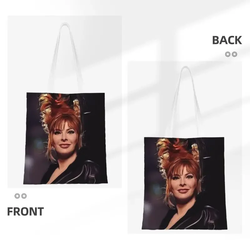 Pretty Mylene Farmer Grocery Shopping Bags Print Canvas Shopper Tote Shoulder Bags Large Capacity Portable French Singer Handbag