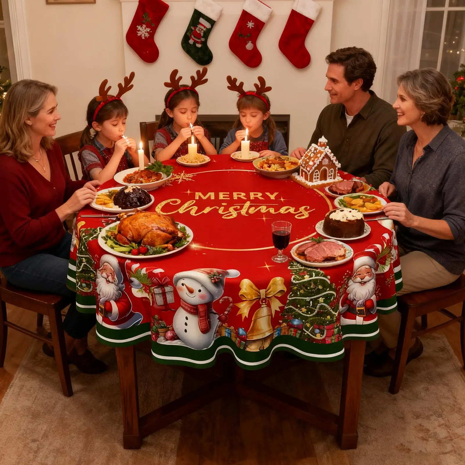 عيد الميلاد مفرش المائدة البوليستر خمر غطاء جولة عيد الميلاد مفرش المائدة لخريف الشكر الشتاء عطلة المطبخ الفناء #2