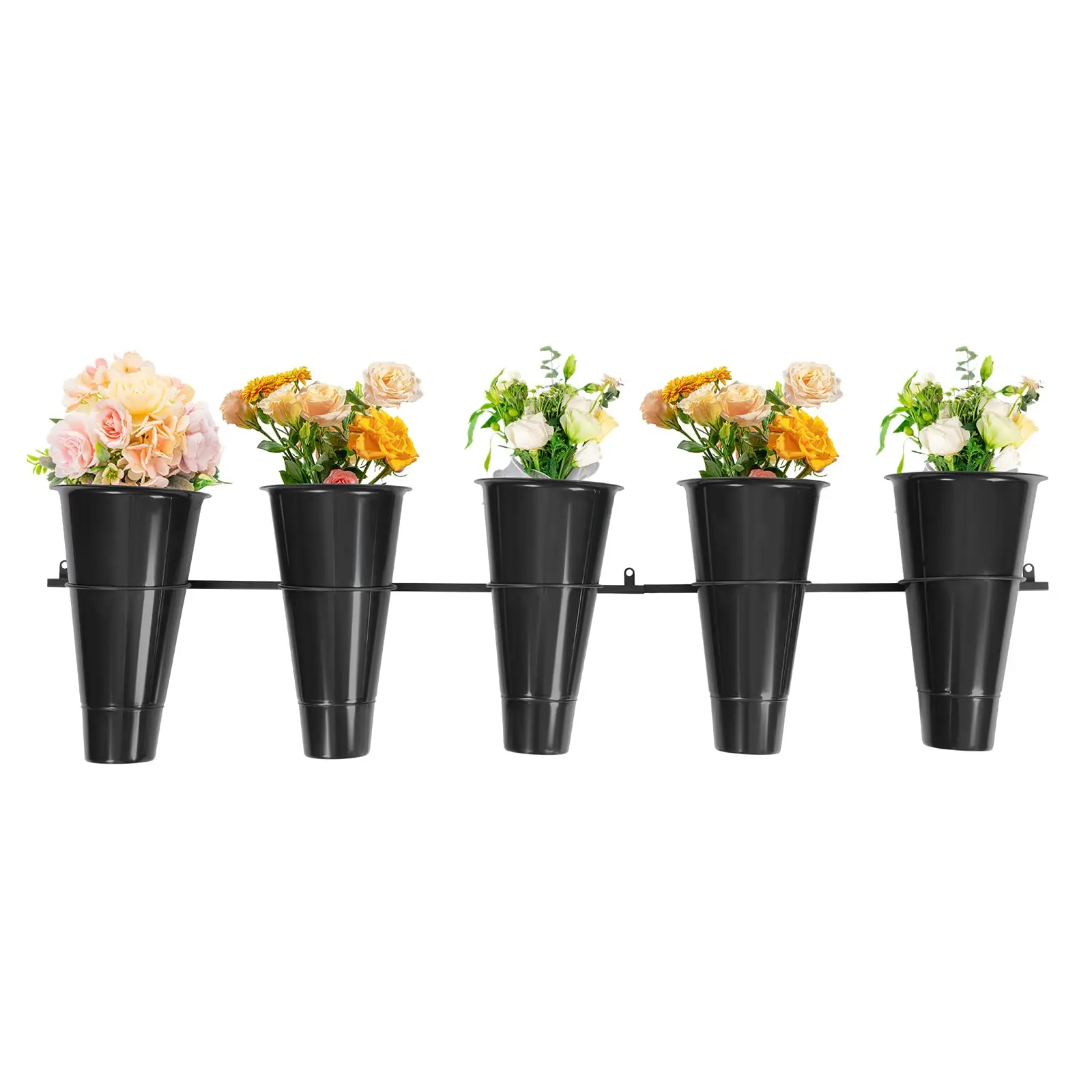 

Wall Mounted Flower Display Stand, Decorative Florist Bouquet Shelf with 5 Buckets, Fresh Flower Shop Floral Container Ring Plan