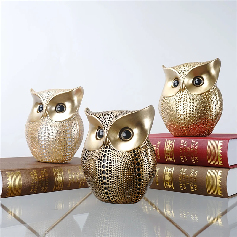 Nordic Light Luxury Ornament Office Home Living Room Decoration Gold Owl Resin Creative Crafts Room Interior Decor Home Ornament