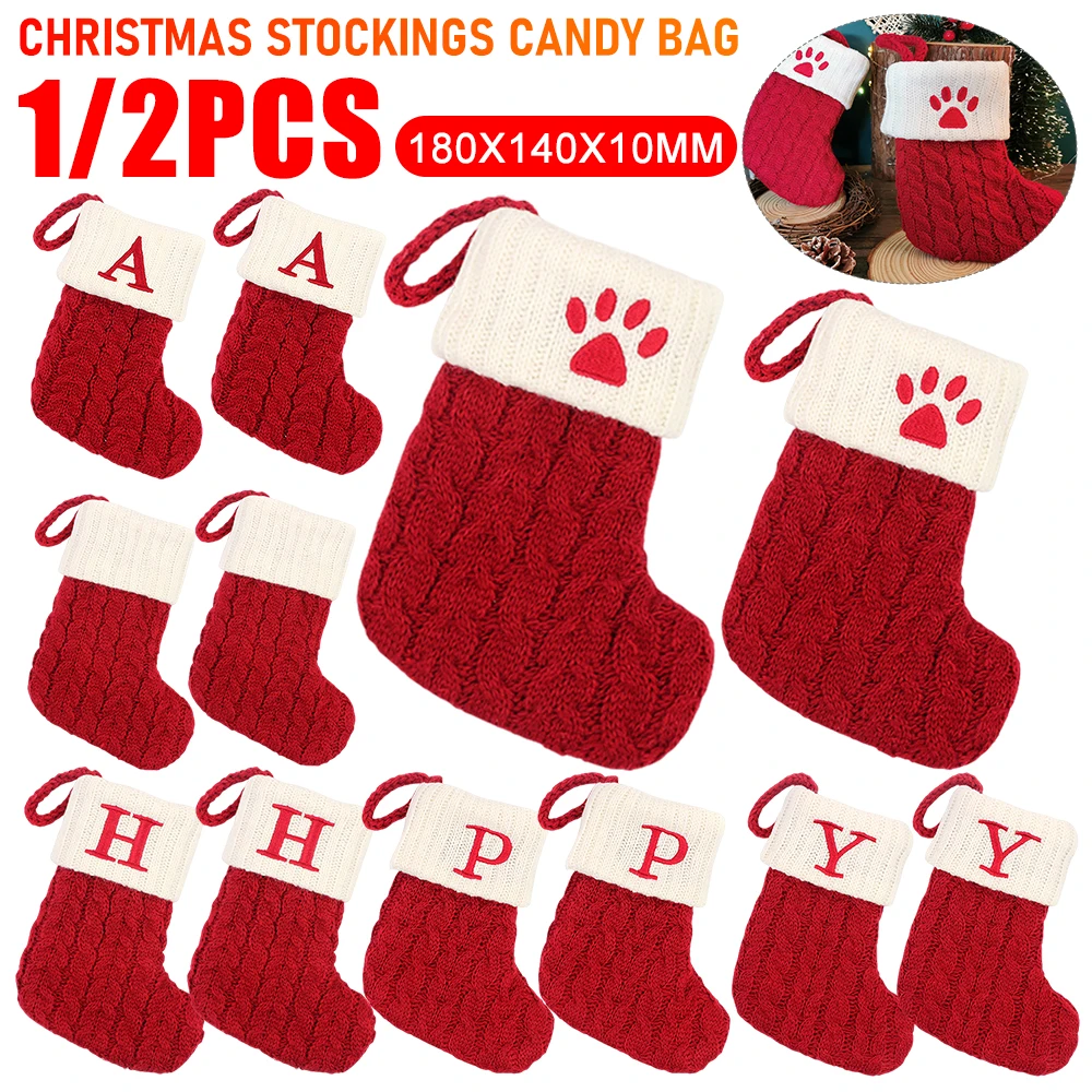 

Alphabet Christmas Stocking Candy Bag Hanging Knitted Socks Knitting Christmas Tree Pendant Decorations For Christmas Party 2025