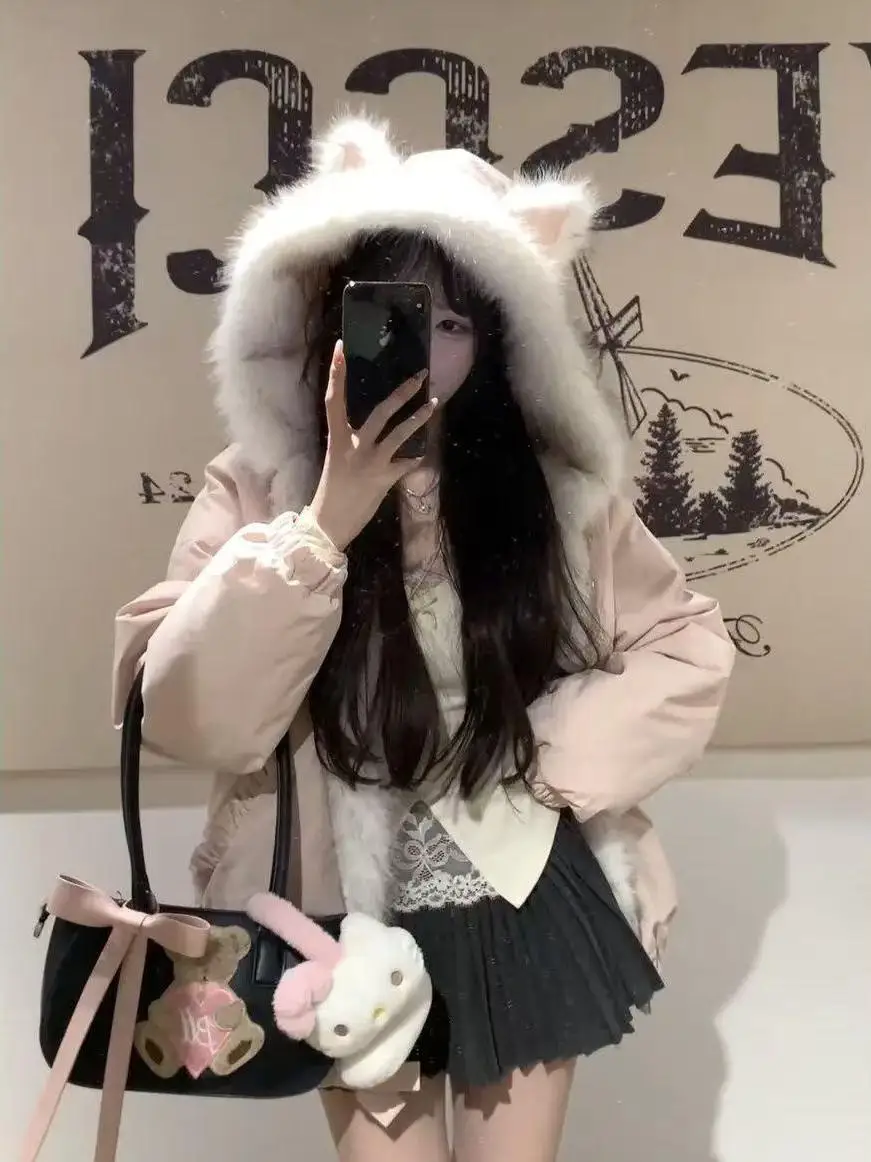 

Корейское пальто с капюшоном Thiened ort, женское осенне-зимнее новое свободное теплое хлопковое пальто, длинная застежка-молния