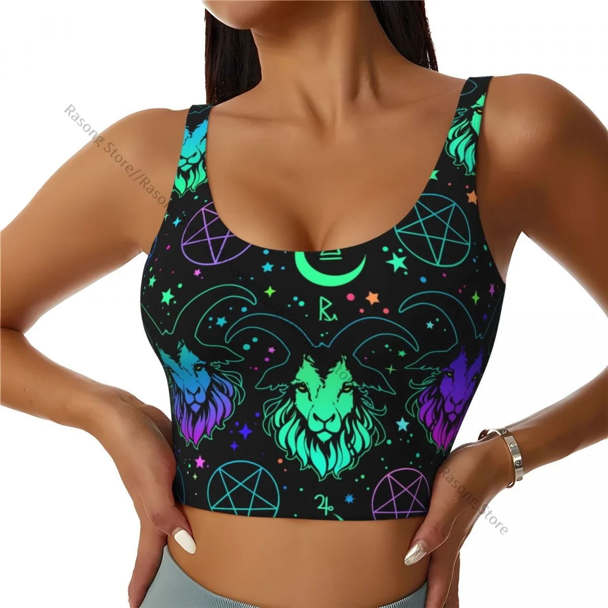 Yoga Vest Women Gym Sports Crop Tops Mystical Occult With Goat And Pentagram Streetwear Workout Breathable Tank Top Female