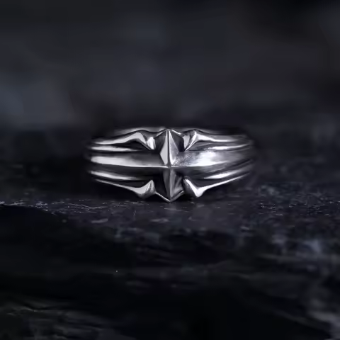 Retro &ldquo;Astral&rdquo; Star Adjustable Open Ring For Men Silver-plated Copper Punk Gothic Edgy Jewelry Trendy Accessories Unisex Gift