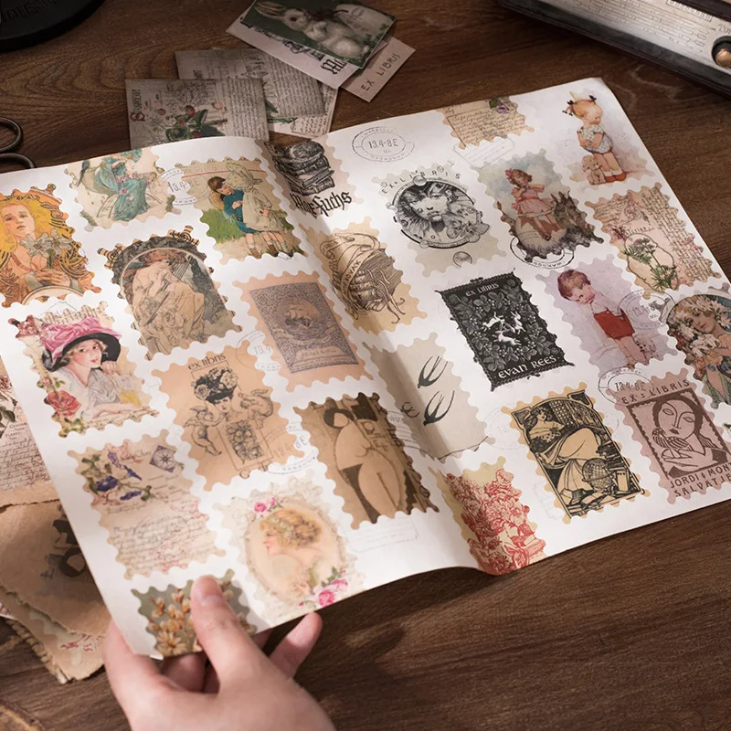 60pcs Kawaii Stationery Stickers medieval Retro stamp Diary Planner Decorative Mobile Stickers Scrapbooking DIY Craft Stickers