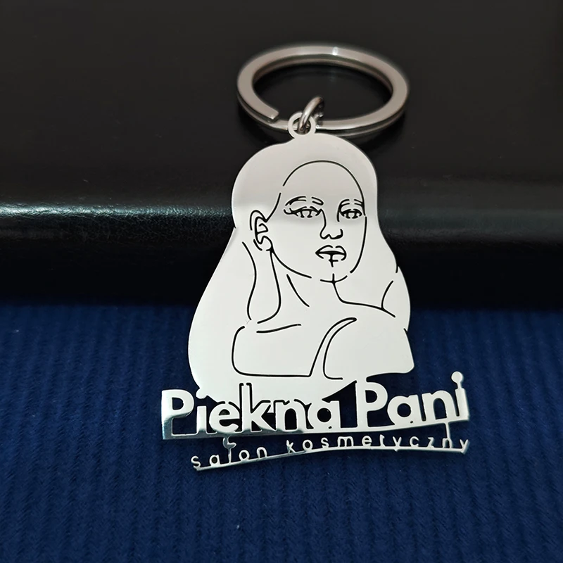 Custom Logo Keychain Customizable Drawing Artwork Sketch Stainless Steel Keychains Beauty Salon Club Gym Company  All applicable