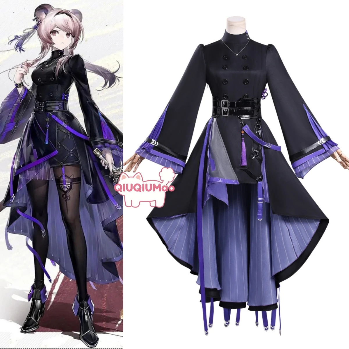 

Hot Game Arknights Cosplay Costume Anime Lin Yuhsia Role Playing Classic Purple Outfit Wig for Women Comic Con Party Stage Suits