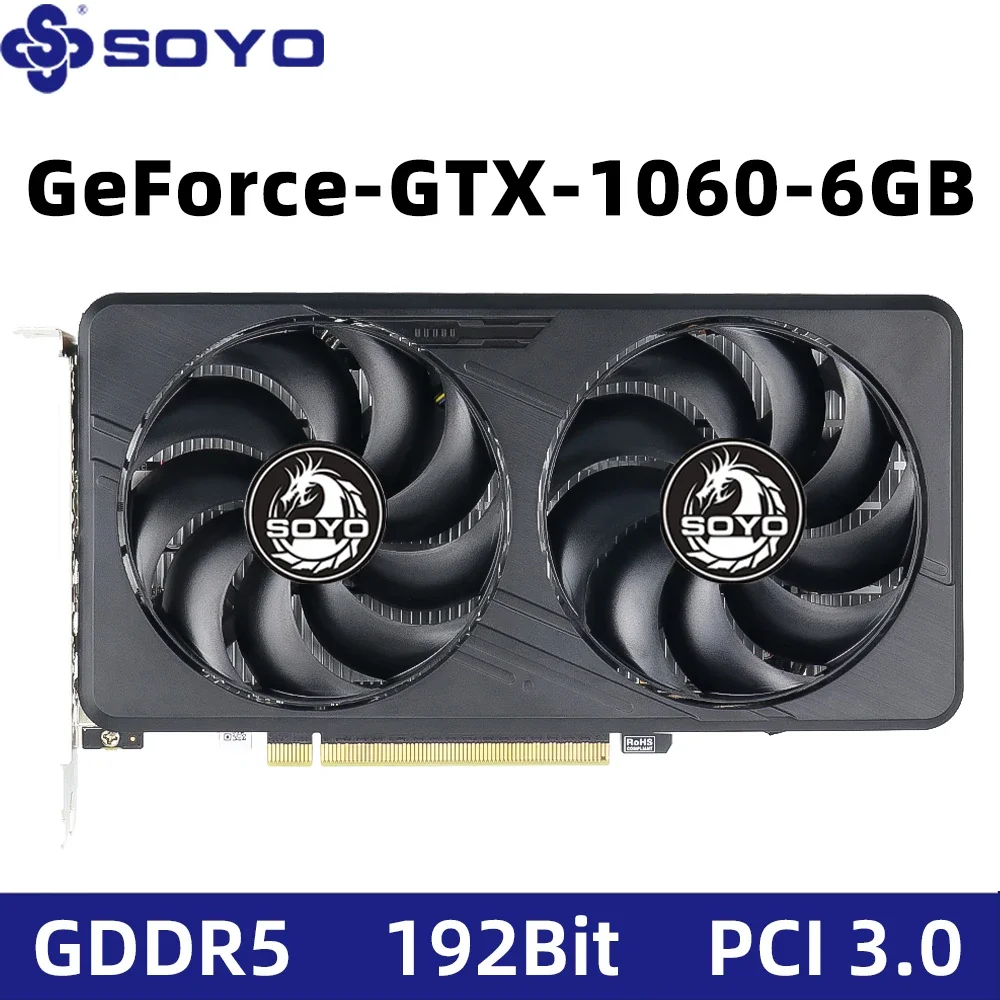 بطاقات الرسومات SOYO GTX1060 6G/3G DDR5 192bit HDMI التوافق + DP * 2 لمكونات كمبيوتر ألعاب سطح المكتب GPU بطاقة الفيديو