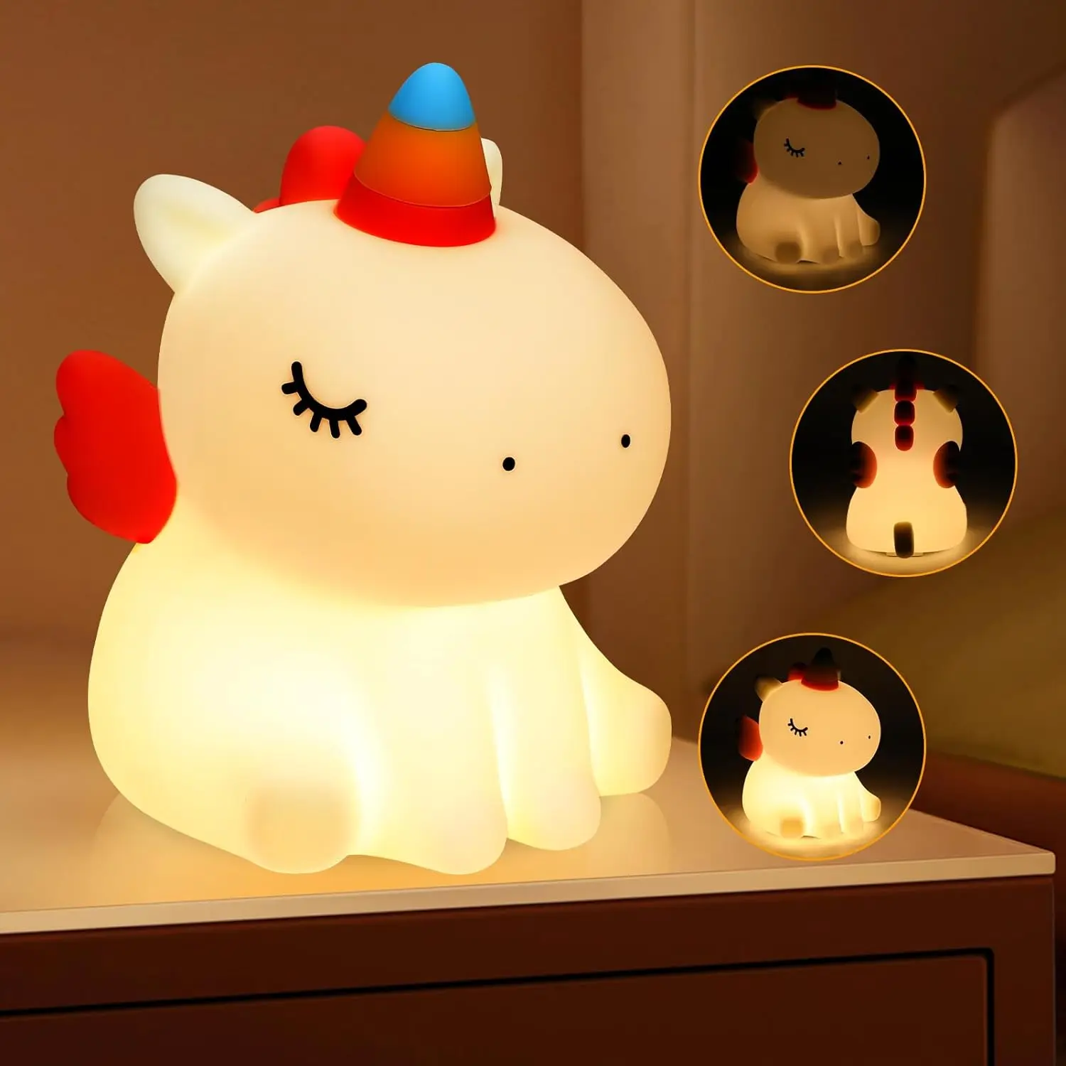 Unicorn Night Light for Kids 3 Level Dimmable Cute Night Lamp for Led Rechargeable Squishy Silicone Small Nightlight Decor Girls