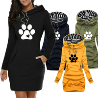 Women Hoodies Long Dress Sleeve Spring Autumn Cat Paw Letters Print Casual Fashion Streetwear Female