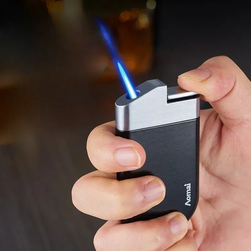 

Ultra Thin Metal 30 ° Oblique Blue Flame Inflatable Lighter Windproof Spray Visible Window Butane Portable Lighter Men's Gift