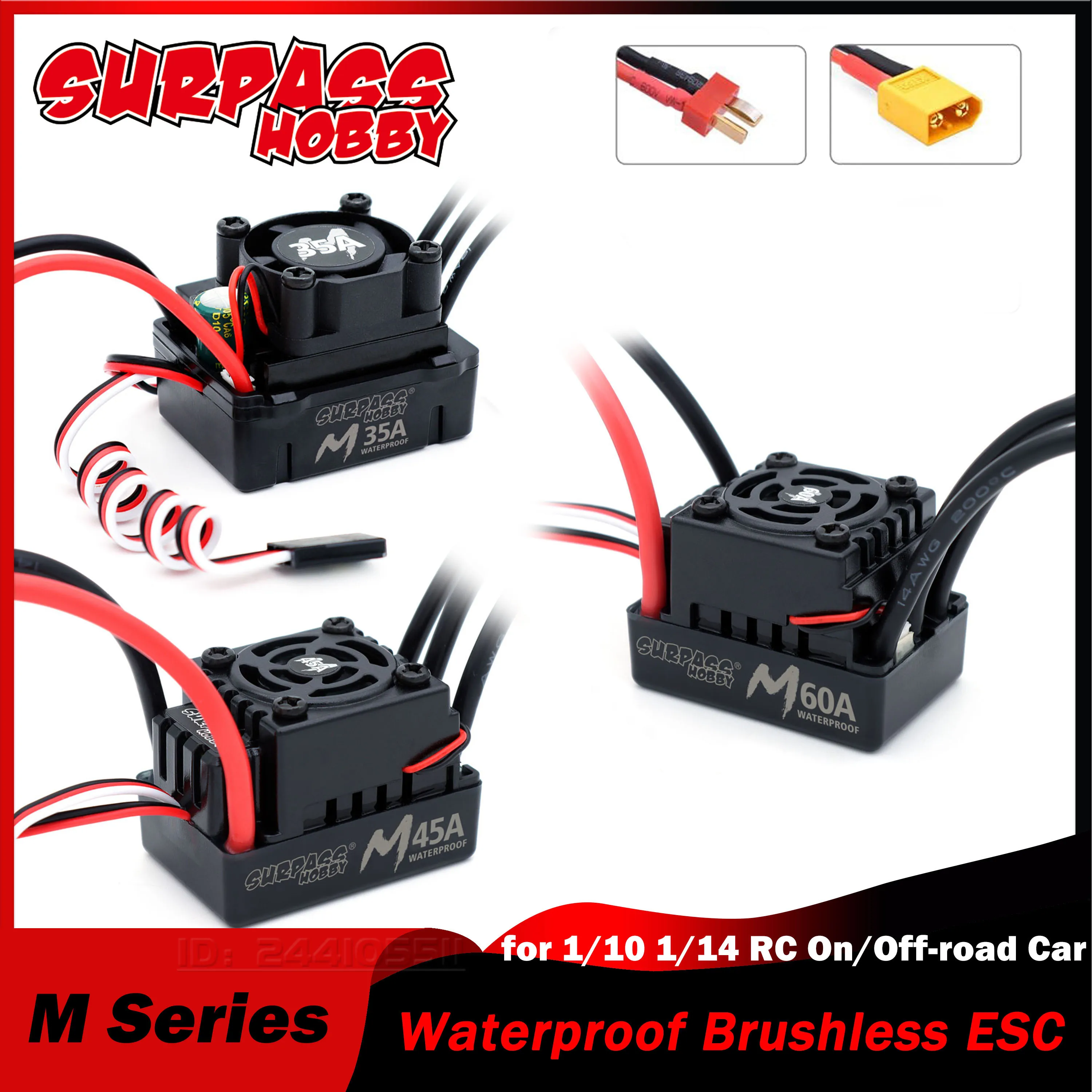 Surpass Hobby M Series 35A 45A 60A Brushless ESC Waterproof 2-3S for 1/10 1/14 RC On/Off-road Buggy Monster Car 3650 F540 Motor