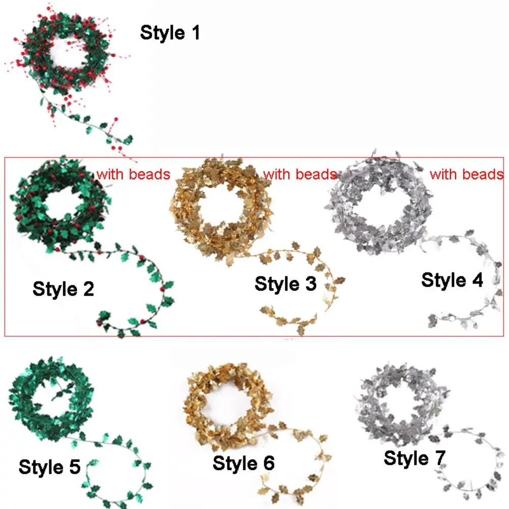 Green Leaves Christmas Leaves Rattan Colorful Red Fruit Simulated Rattan Beads String 5Meters Christmas Decoration Strips