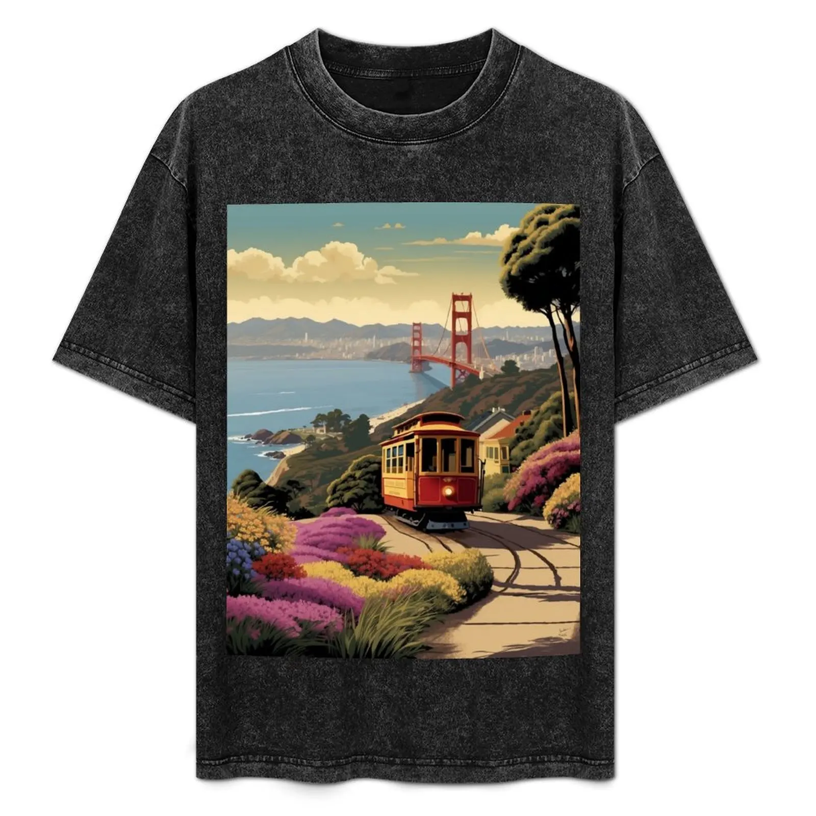 006 Vintage San Francisco Travel Poster Design T-Shirt Big and Tall Casual T-Shirt