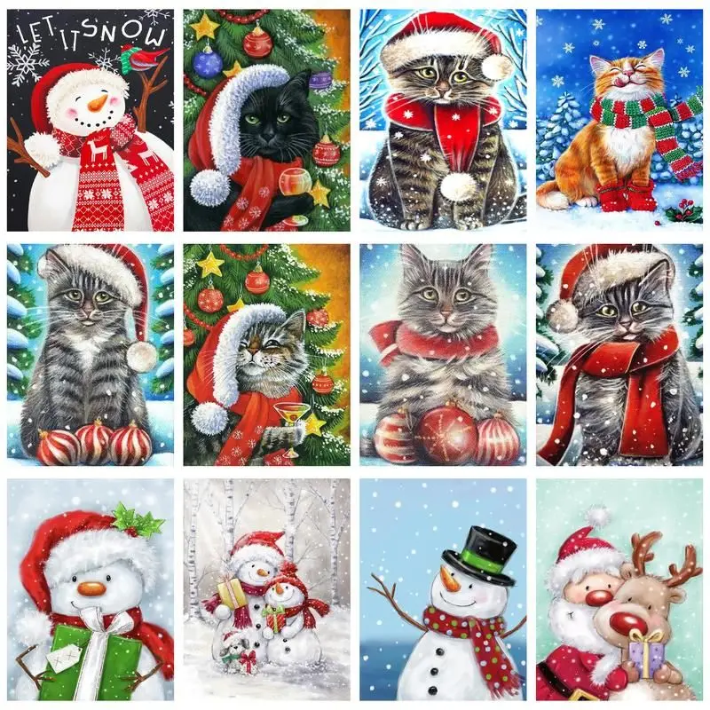 

CHENISTORY Pictures By Number Christmas Cat Kits Home Decor Painting By Number Lake Tree Drawing On Canvas HandPainted Art Gift