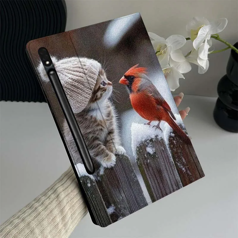 

Kitten Bird Snow Fence Tablet Case For Samsung Galaxy Tab S7 S8 S9 S10 FE Lite Gift