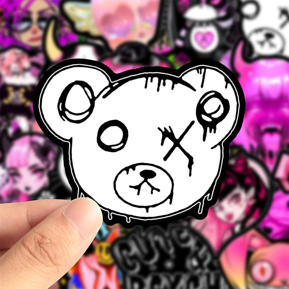 

10/30/50pcs Pink Black Horror Cool Girl Cartoon Stickers Gothic Style Decals DIY Notebook Phone Helmet Waterproof Sticker Decor
