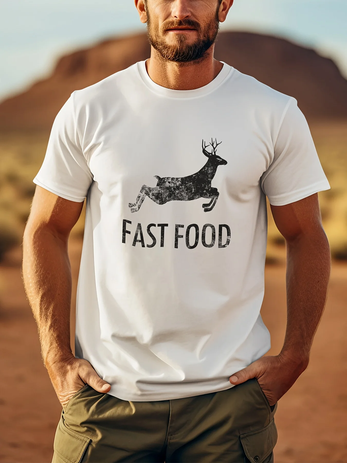 Funny joke Hunting Shirt - Men's front printed short sleeve T-shirt top - Fast food deer - a gift for hunters