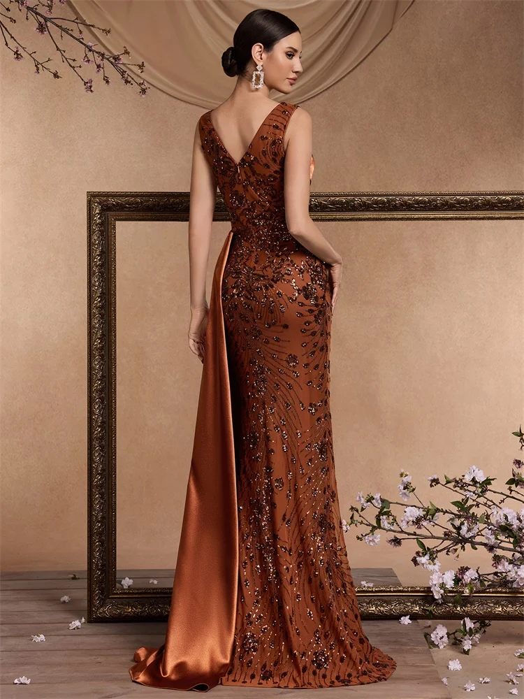 XUIBOL Elegant V-neck Splice Sequins Evening Dress Women Sleeveless Mermaid Formal Luxury Party Streamer Prom Cocktail Gown image 2