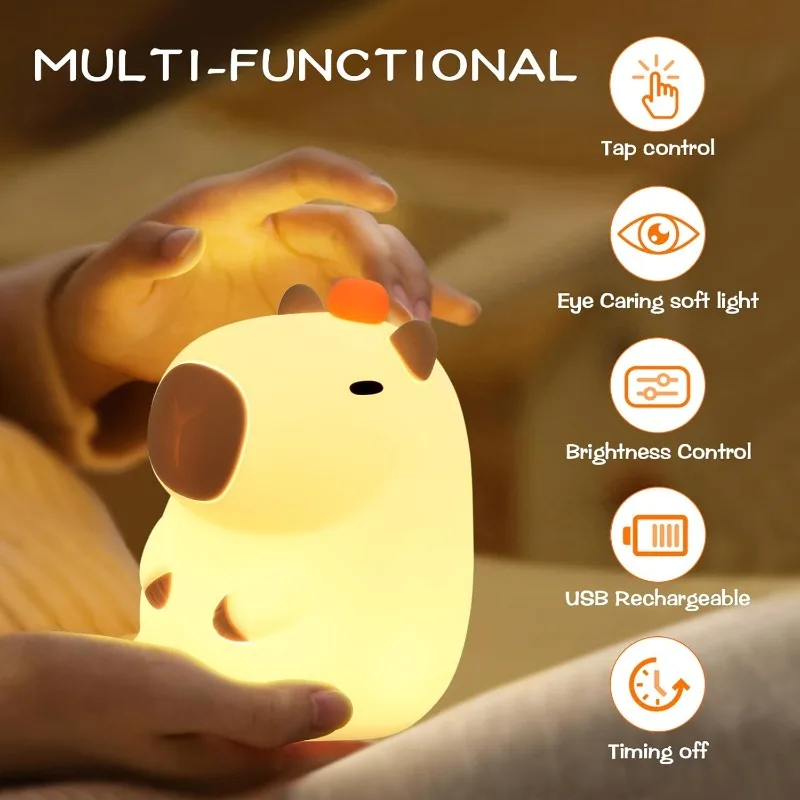 1pc Cute Capybara Night Light Modern Silicone Rechargeable LED Lamp with Adjustable Brightness Bedside Touch Lamp for Room Decor