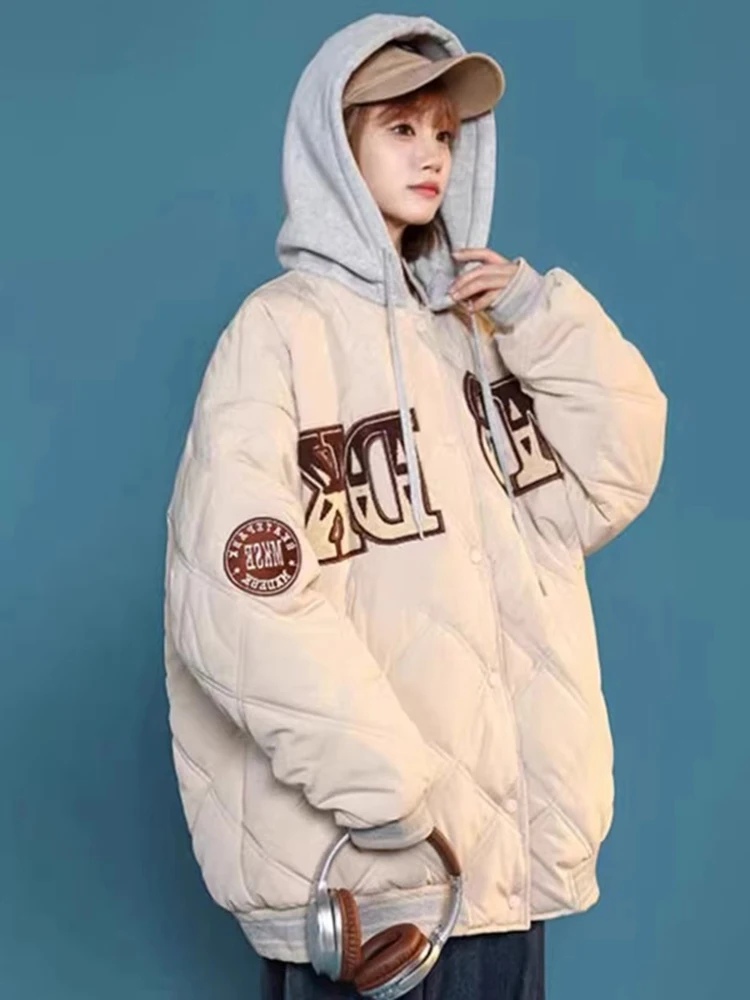 

Женская стеганая хлопковая куртка-пуховик в бейсбольном стиле, утепленная, средней длины, модная, для повседневной носки