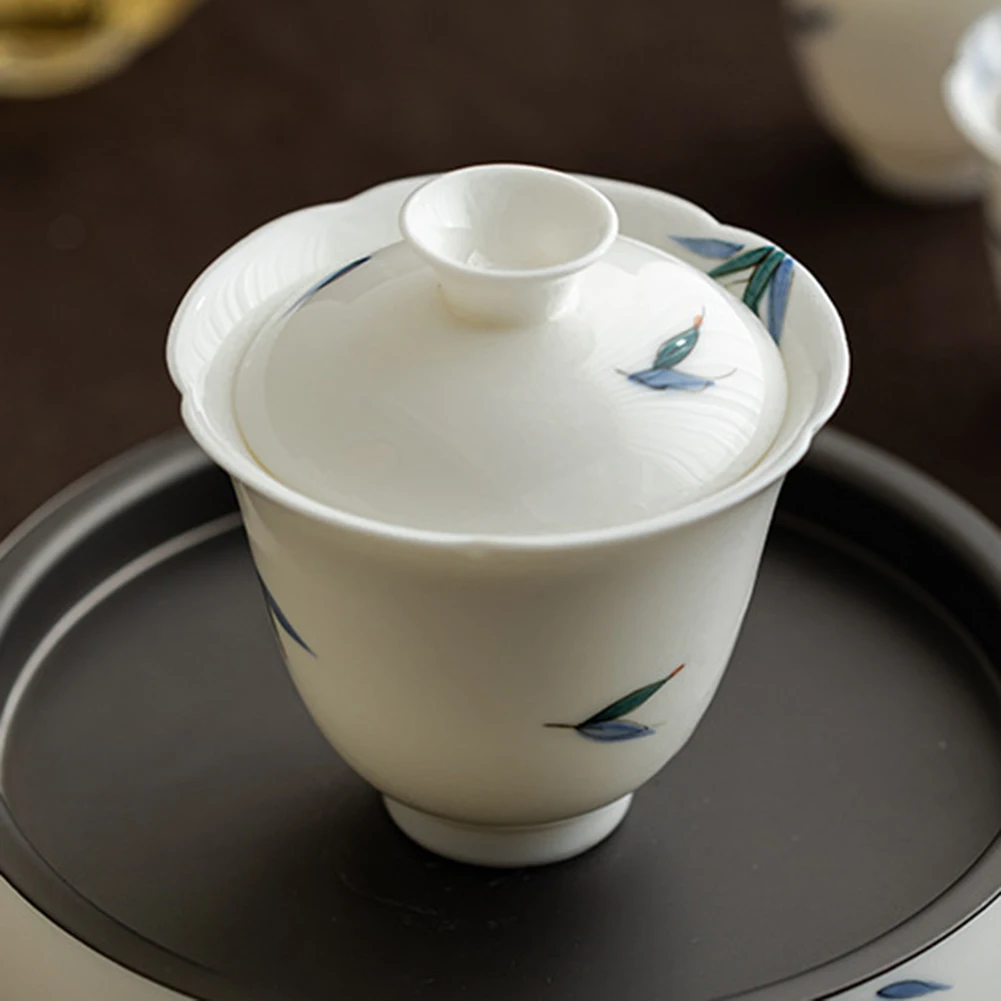 

Porcelain KungFu Tea Cup With Lid China Bamboo-Style Tea Bowl With Saucer For Tea Lovers
