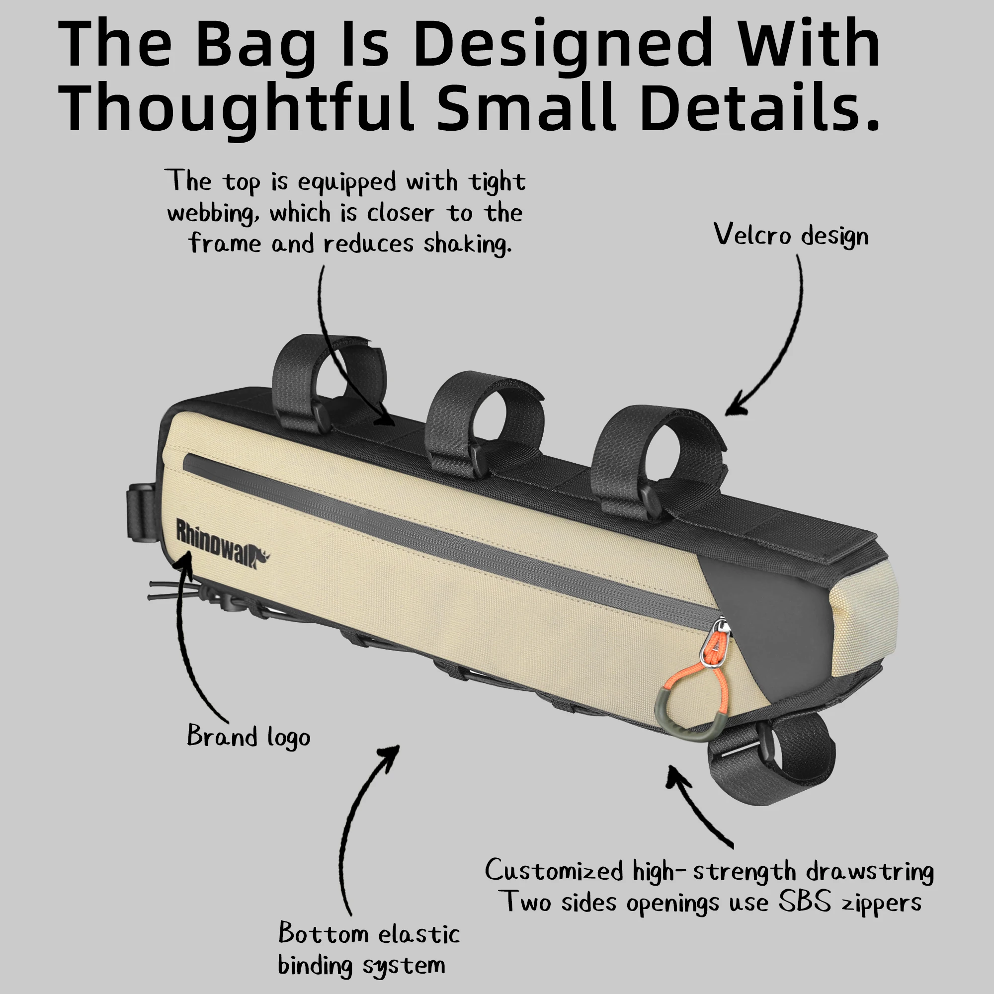 Rhinowalk Bike Frame Bag 2.1L/2.7L Waterproof Bicycle Under Tube Bag Triangle Bag Double Sided SBS Zipper Bottom binding system