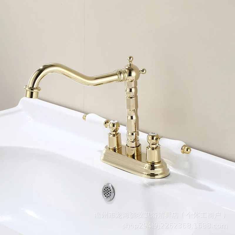 Widespread Basin Faucet Bathroom 4 inch Hot Cold Water Mixer Crane Deck Mounted Bath Tap Basin Mixer Brass Antique Bronze