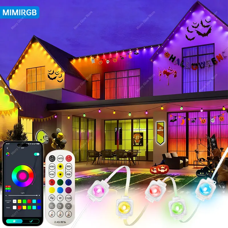 200フィート 120LED 永久屋外スマート軒下ライト Bluetoothアプリ制御 RGBIC DIY装飾ライト クリスマス ハロウィンデコレーション用