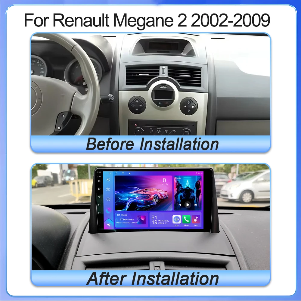 Android 16 For Renault Megane 2 Ii 2003 2004-2009 Multimedia Video Player GPS Wireless Carplay Auto DSP Stereo DVD Wifi 5G RDS