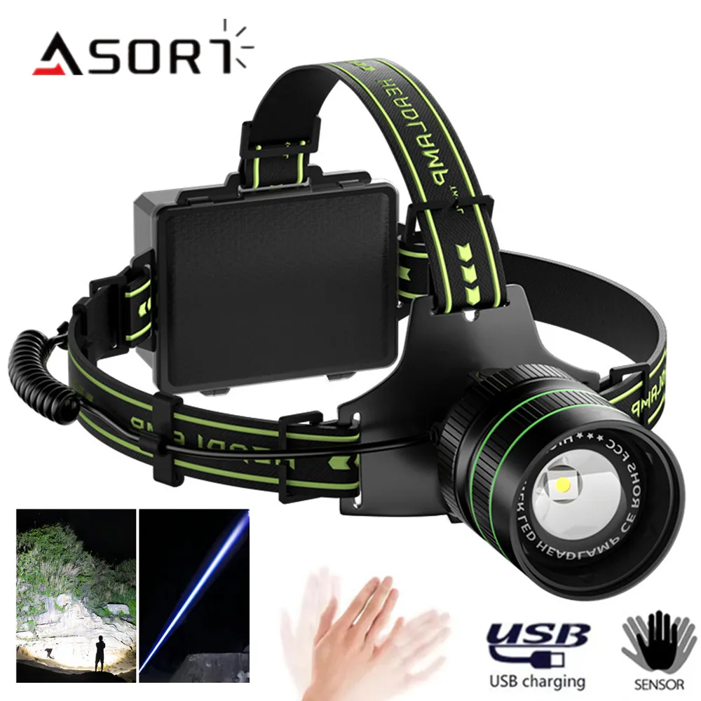 Powerful Headlamp Spotlight Long Range Type-C Charging With Wave Hand Induction SOS 5 lighting modes For Camping Night Fishing