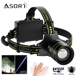 Powerful Headlamp Spotlight Long Range Type-C Charging With Wave Hand Induction SOS Head Light For Camping Night Fishing