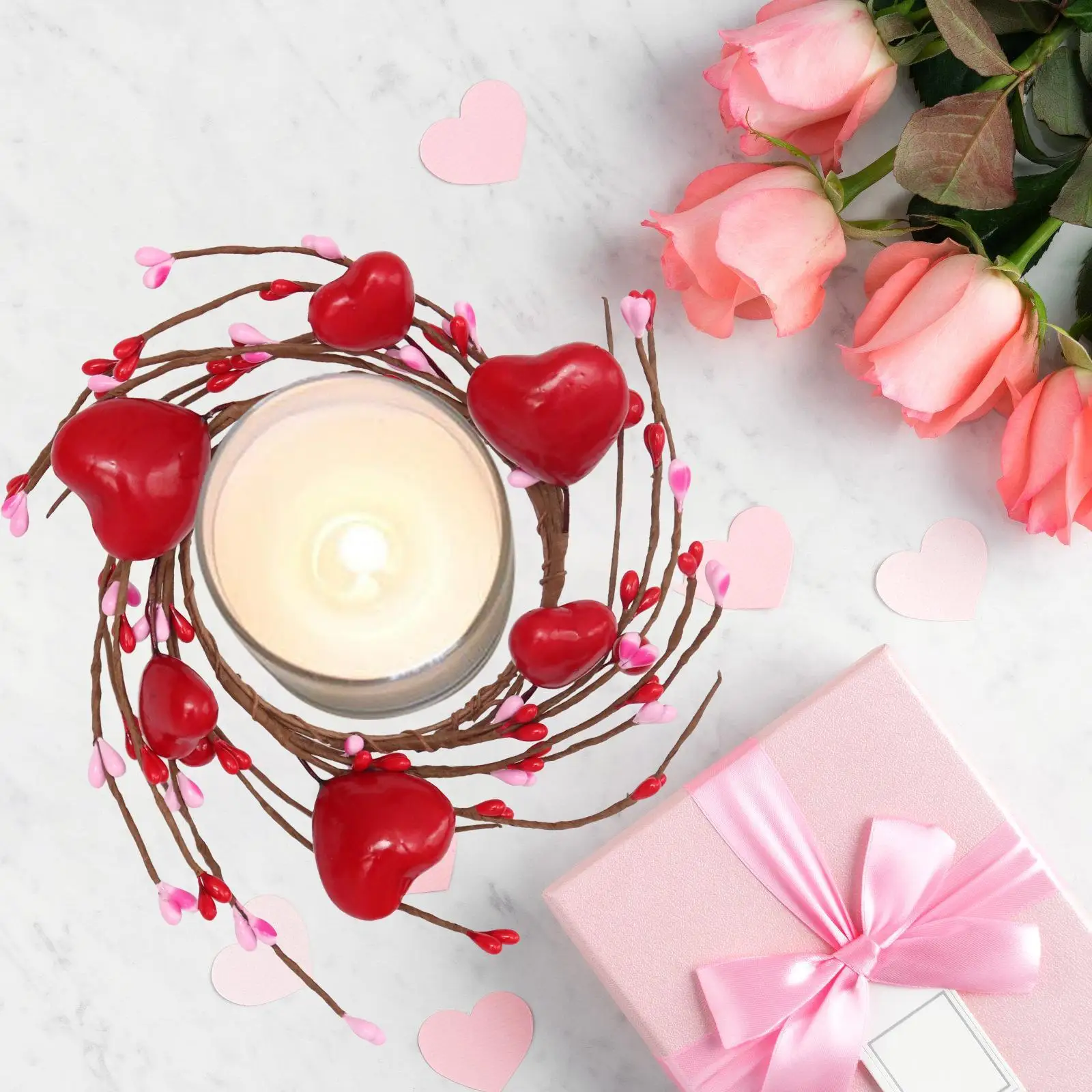 Valentine's Day Candle Ring Valentine's Day Decoration Small Rustic Ornament Pillar Candle Holder for Christmas Party Holiday