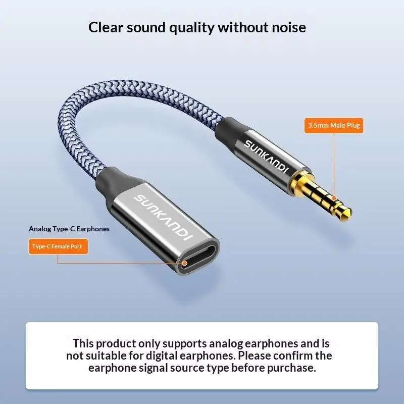 3.5mm Male To USB C Female Audio Cable Cord 3.5mm Cable Type-C Earphone Adapter Data Transmission Not Supported