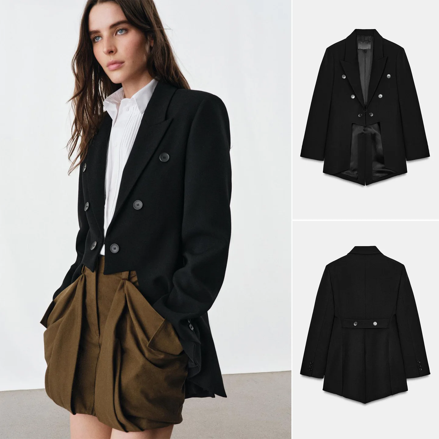 

Spring New Women's Suit Jaet Asymmetric Hem Long Sve Notched Collar Inverted down Sle Polyester Fiber Double Breasted