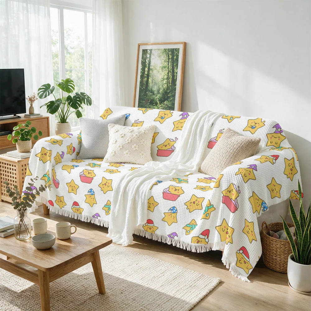 Adorable Festive Star Pattern Throw Blanket for Sofa Couch Bed Xmas Holiday Winter Decor Cozy Knit Lightweight Picnic Home Acces