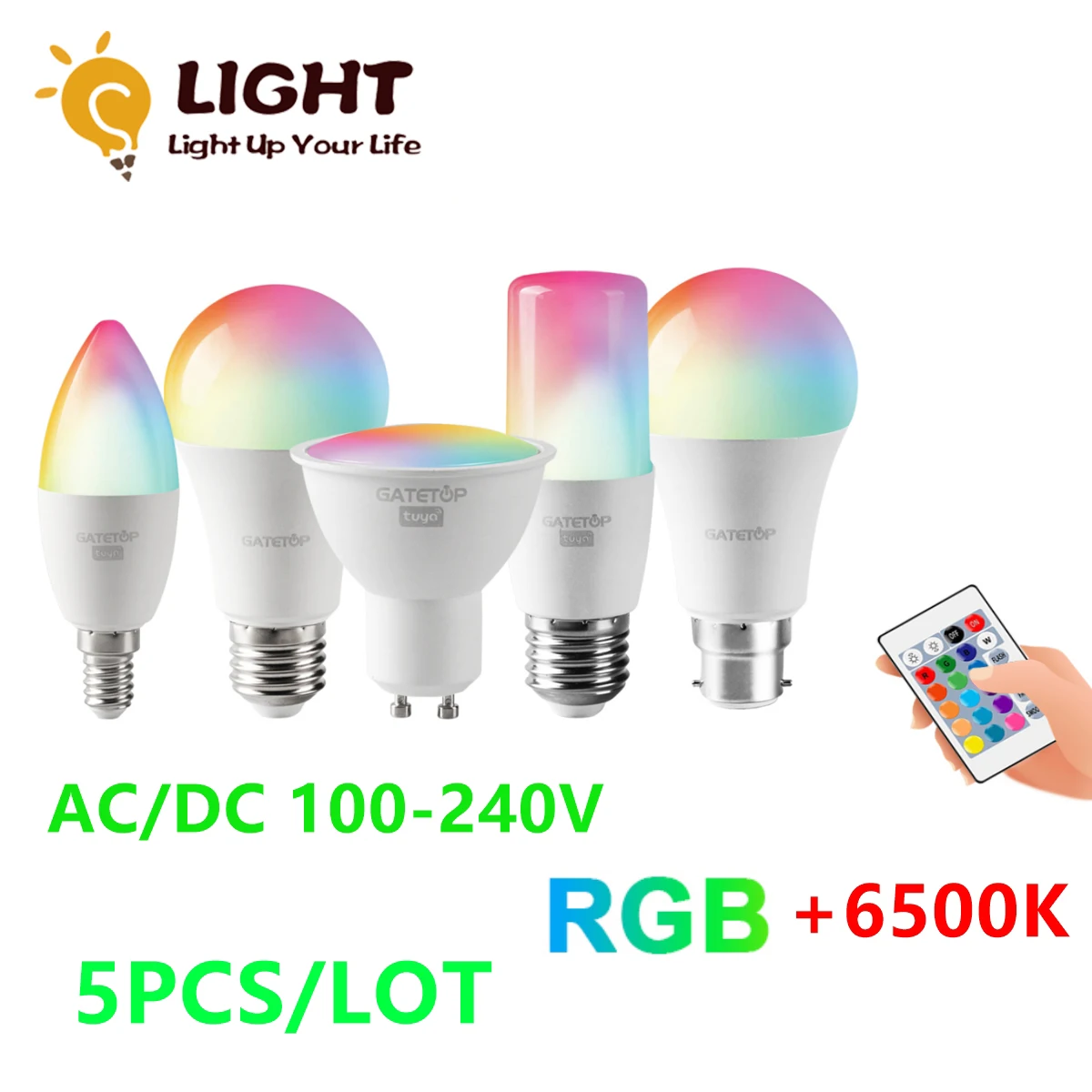 

5PCS LED infrared remote control RGB white light smart bulb E27 GU10 E14 B22 AC100-240V suitable for house party party lighting