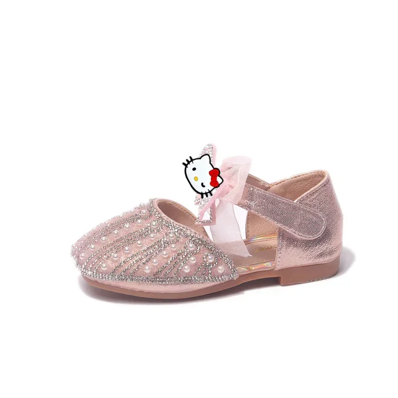 Sanrio hello kitty girls princess shoes new children pearl leather shoes summer sandals crystal shoes baby Dancing