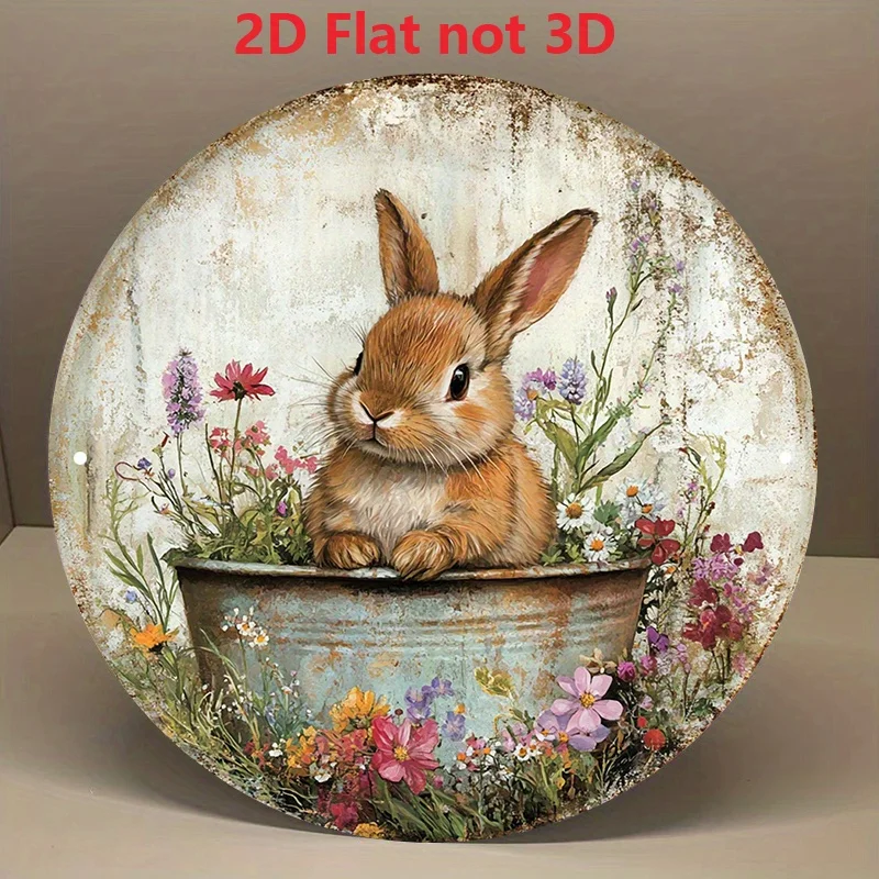 1 Sign with Charming Rabbit and Floral Design - Rustic Wall Art Decor Suitable for Home, Garden, or Door Hanging