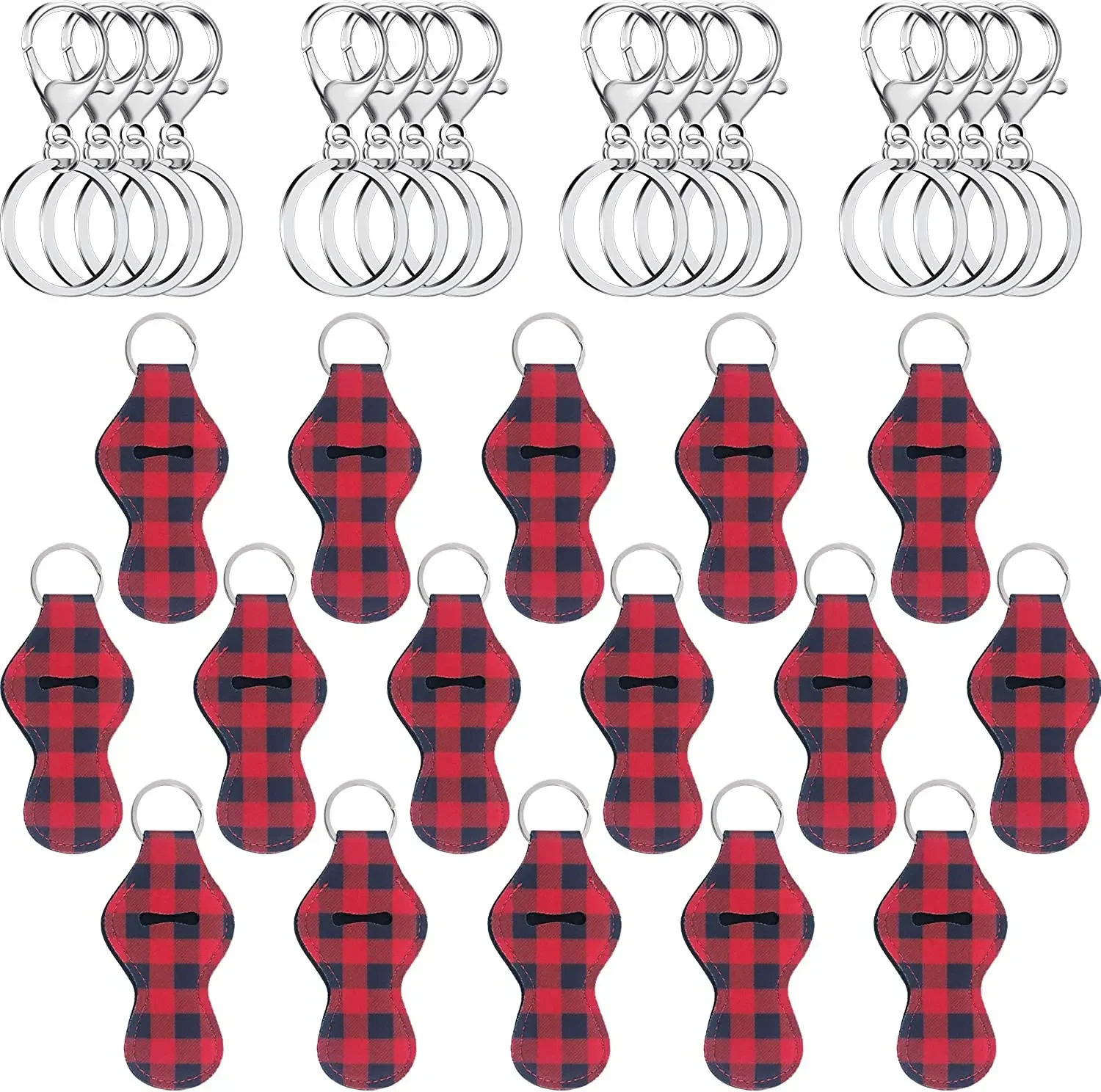 16Pieces Lipstick Holder Keychain,16pcs Metal Key Chains, Black Red Plaid Key Chains ,Girls Gift Bag Accessories