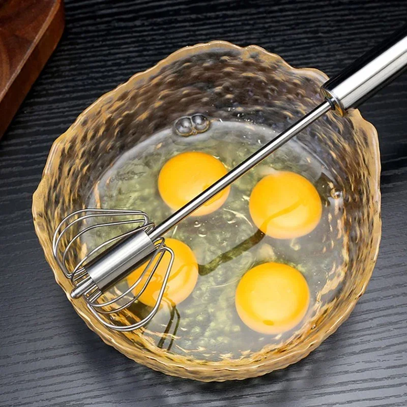 304 Stainless Steel Semi-Automatic Egg Beater Manual Hand Mixer Self-Turning Egg Whisk Kitchen Accessory Egg Stirrer
