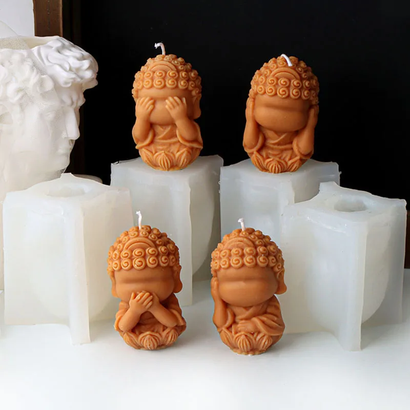 3D Cartoon Faceless Buddha Candle Silicone Mold Handmade Cute Sakyamuni Portrait Scented Candle Plaster Soy Wax Mould Home Decor