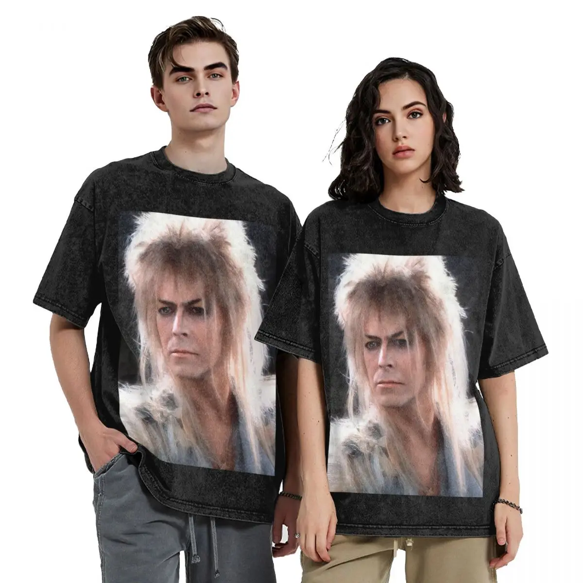 Jareth The King Of Goblins Falling In The Labyrinth Washed T Shirts Vintage Short Sleeve Hip Hop T-Shirt Streetwear Tops Tees