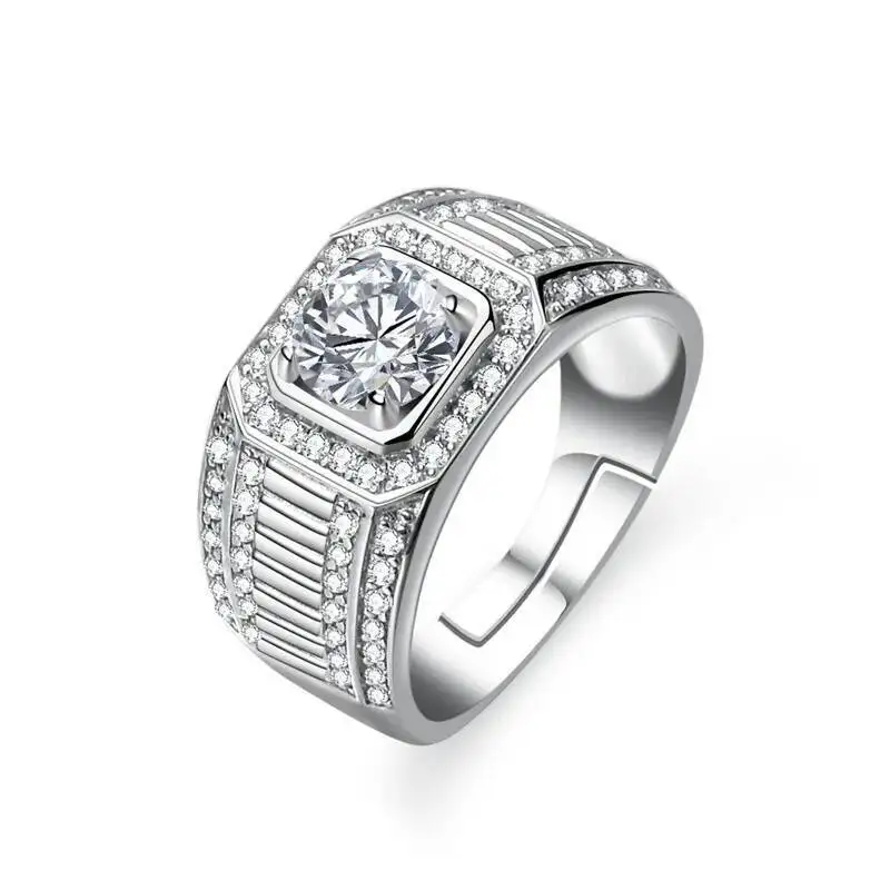 1CT Moissanit Herrenring aus 925er Sterlingsilber mit leuchtender Feuerfarbe, luxuriöser Paar-Ehering für Herren 2026 – Detail 11