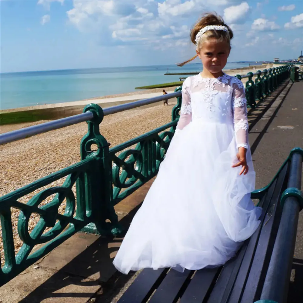 

Elegant Flower Girl Dress for Wedding Appliques Princess Birthday Party Banquet Prom Dress Kids First Communion Gown Customized