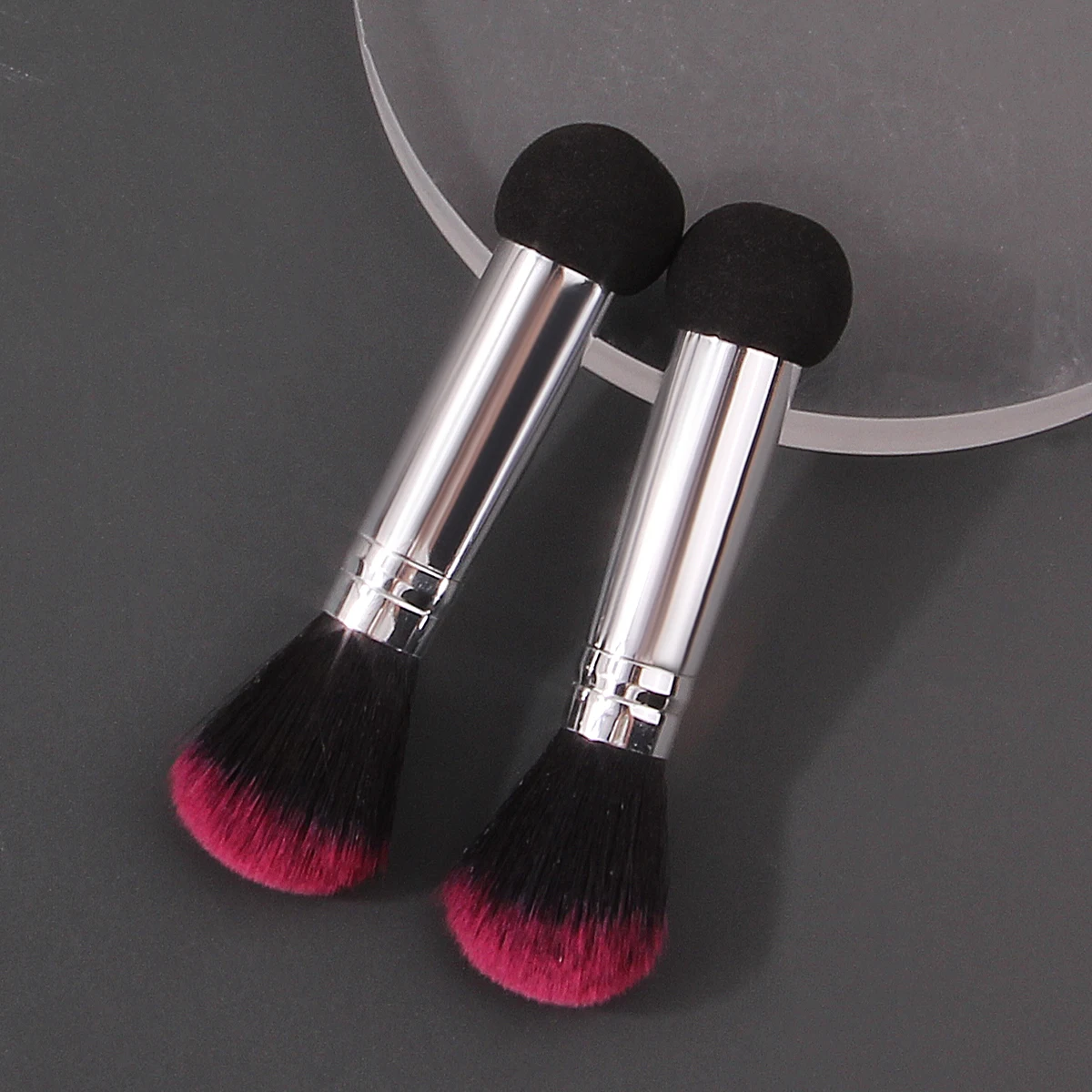 2PCS mini dual-head two-in-one multi-purpose makeup brush, soft blush powder brush +Q elastic sponge head, facial makeup tool